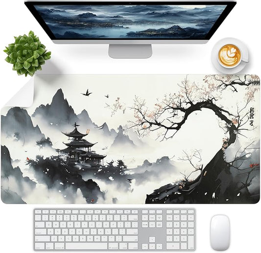 Japanese Mouse Pad, Large Japanese Desk Mat, Leather Desk Pad, Waterproof Keyboard Mat, Non-Slip Computer Mat, Keyboard and Mouse Pad for Office Decor (31.5"x15.7")
