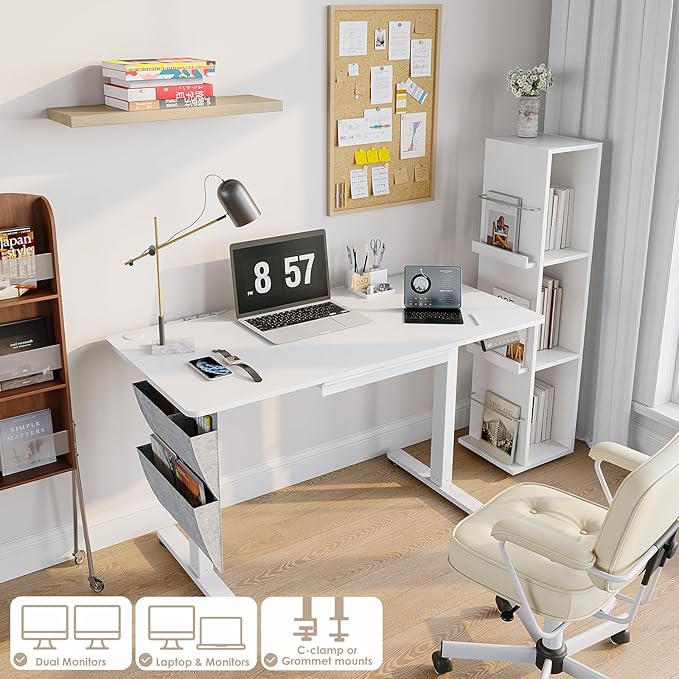 48" x 24" Electric Standing Desk with Drawers, Height Adjustable Sit Stand Desk with 3 Preset Heights Side Hook Storage Pocket Cable Clips Ergonomic Rising Home Office Computer Table, White