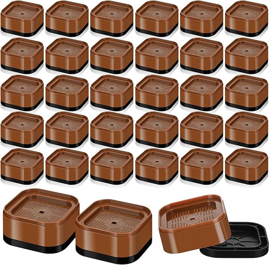 Ecally 32 Pack Furniture Risers Adjustable Bed Risers Desk Leg Risers 1.38" Stackable Heavy Duty Bed Lifts Risers Square Bed Raising Blocks for Mattress Table Leg Desk Chair Couch Sofa Dorm (Brown)