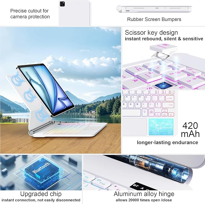 Keyboard Case for iPad Air 13 inch (M4/2026 / M3 2025/M2, 2024),iPad Pro 12.9 inch (3/4/5/6th Gen)，Magic-Style Magnetic – Floating Cantilever Stand – Backlit Keyboard Case with Multi-Touch Trackpad