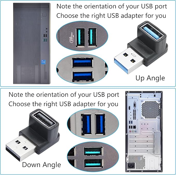 2Pcs Right Angle USB 3.2 Male to Female Adapter 10Gbps, 90 Degree USB Type A 3.1 Data Transfer Extender Connector Support 3A Fast Charging, for Computer, Laptop, Mouse, Keyboard etc - (Down Angle)