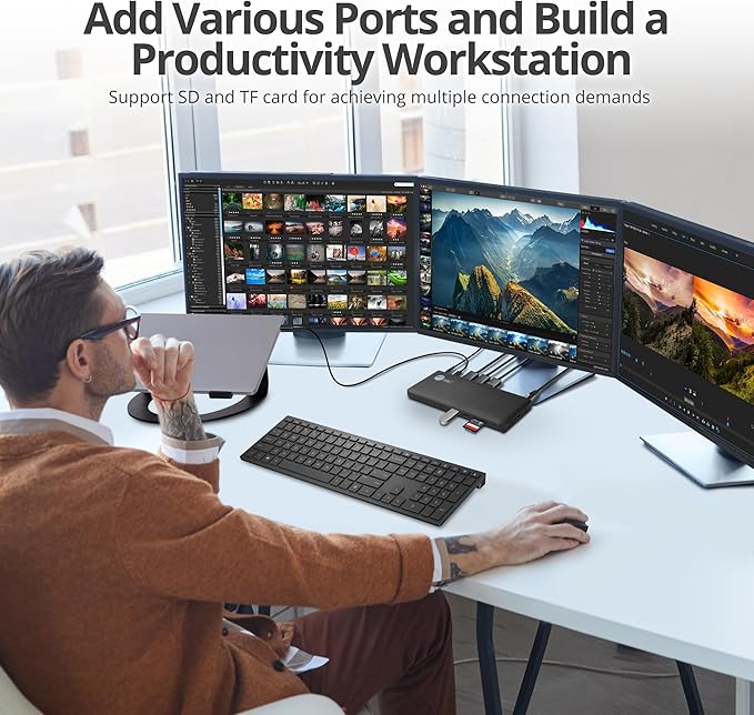 SIIG USB-C MST Triple Monitor Docking Station for Windows Thunderbolt 3 Compatible Single 4K Dual 2K Triple 1080p 65W PD, HDMI/DisplayPort, Gigabit Ethernet, SD/TF, USB 3.0 and Audio (JU-DK0R11-S1)