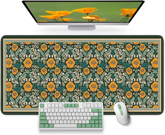 Large Mouse Pad for Desktop, Cute Desk Mat Pad Protector for Work & Gaming, Aesthetic Pretty Anti-Slip Laptop Blotter Cover for Office School Home Supplies, Baroque Bloomfield, 31.5" x 11.8"