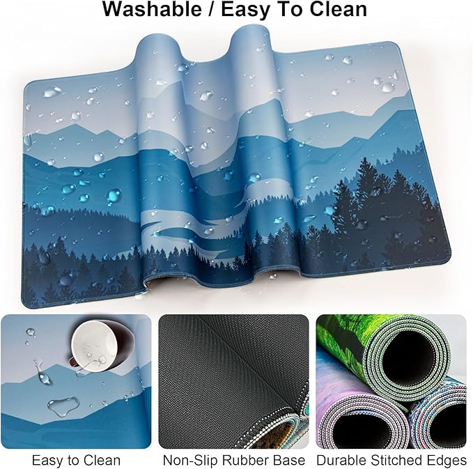 Keyboard Wrist Rest + Mouse Pad with Wrist Support + Desk Mat + Coaster 4 in 1 Set, XXL Large Gaming Mousepad Cute Ergonomic Mouse Pads for Desk Computer Laptop Office Decor-Vector Forest