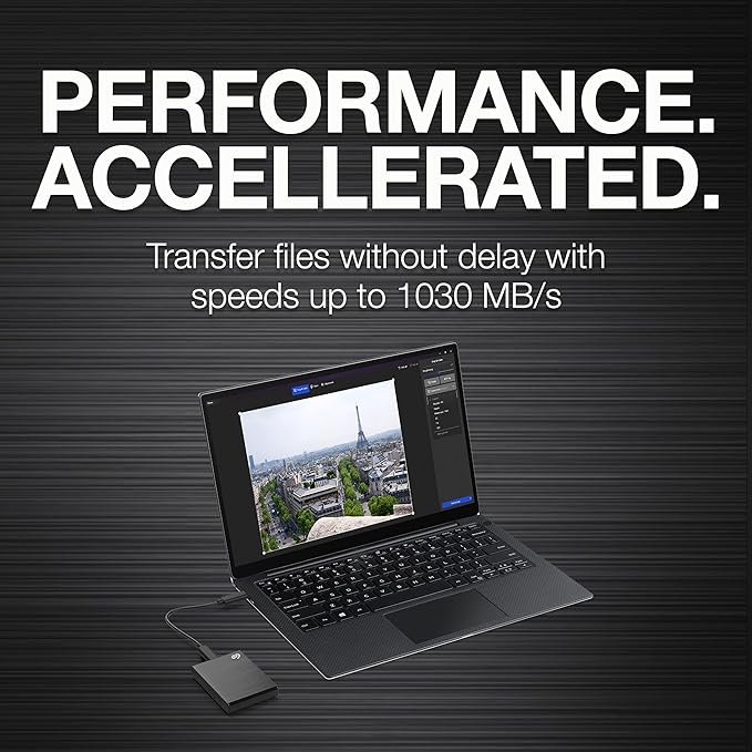 Seagate One Touch SSD 2TB External SSD Portable – Black, speeds up to 1030MB/s, 6mo Mylio Photo+ subscription, 6mo Dropbox Backup Plan and Rescue Services (STKG2000400)
