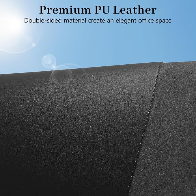 Black Leather Desk Mat Large Mouse Pad, Waterproof Desk Pad for Keyboard and Mouse, Non-Slip Computer Desk Protector, Smooth Mouse Movement Desk Mat for Home and Office(23.6"×13.8")