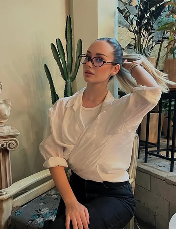 Slocyclub Fashion Oval Blue Light Blocking Glasses for Women Men Vintage Oval Small Frame Eyeglasses Retro Glasses, Whiskey Tortoise