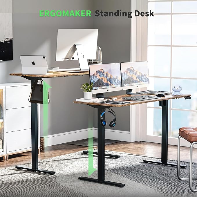 ERGOMAKER 43" Electric Standing Desk, Adjustable Height, Sit Stand Up Desk for Home Office & Computer Workstations, Memory Controller, Rustic Brown