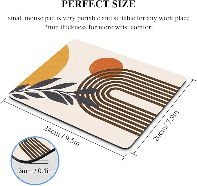 Boho Abstract Mouse Pad Cute, Modern Art Leaf Sun Rectangular Laptop Mousepad Minimalist Geometric Office Bohemian Small Vertical Portable Desk Pad Non-Slip Mouse Mat Washable Desk Decor Accessories
