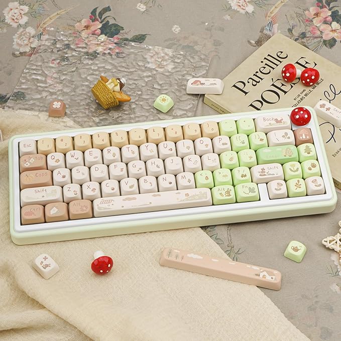 Pink White Keycaps, Dye-Sublimation PBT Keycaps, MOA Profile Cute Keyboard Keycap Set for 61/64/68/84/87/100/104/108 Cherry MX Mechanical Keyboard