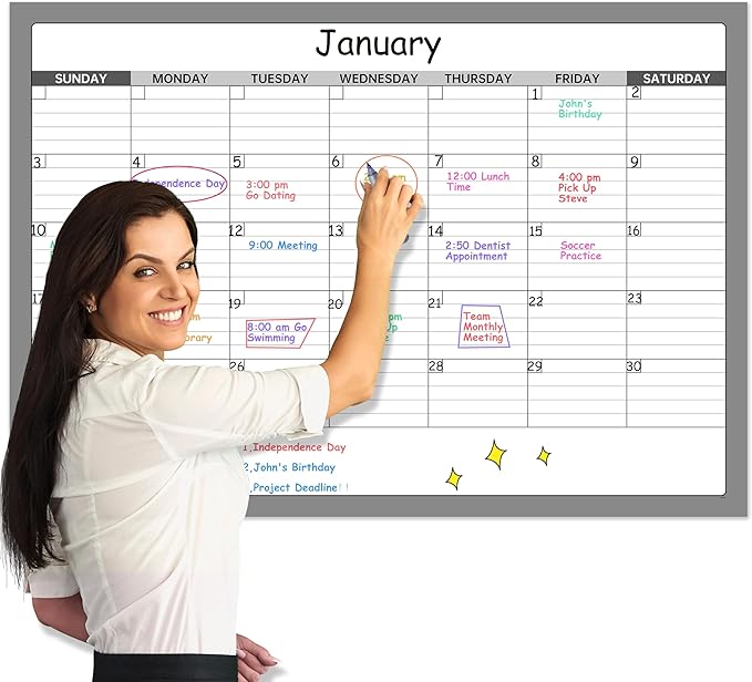 Undated Large Dry Erase Calendar - 40" x 28", Folded Laminated Paper Wall Calendar, Not White Board, Blank Reusable Calendar Planner with Notes Section, Stickers, Great for Home, Office, Classroom