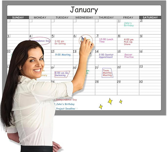 Undated Large Dry Erase Calendar - 40" x 28", Folded Laminated Paper Wall Calendar, Not White Board, Blank Reusable Calendar Planner with Notes Section, Stickers, Great for Home, Office, Classroom