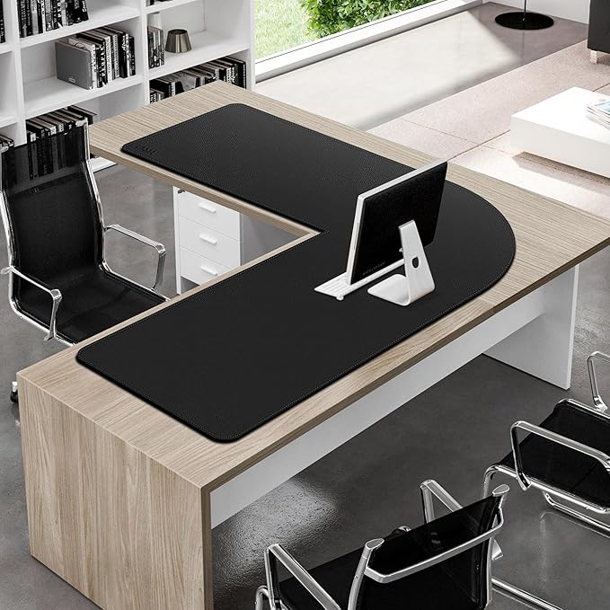 Vyaaa L Shaped Leather Desk Pad, 59" x 59" x 19.6" Large PU Leather Corner Desk Mat for Computer, Gaming, Writing, Home and Office（ Black）