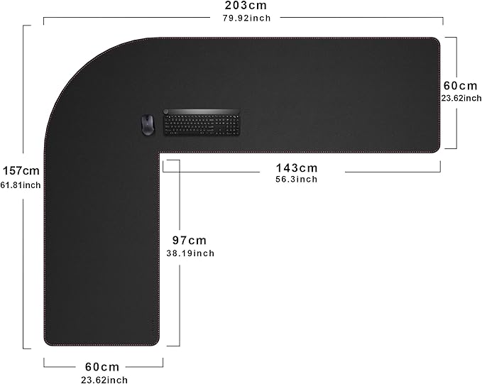 ZORESYN L Shaped Desk Mat (80+62) x23.6 Inch (Black) - XXL Reversible Corner Desk Pad, Waterproof PU Leather Desktop Protector for Gaming, Office & Home