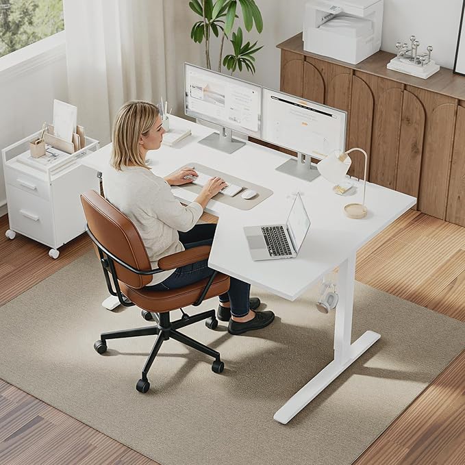 Klicelor 55 Inch L Shaped Standing Desk, Adjustable Height Corner Desk for Home Office Workstation, Sit Stand Desk with Two-Piece Desktop, White