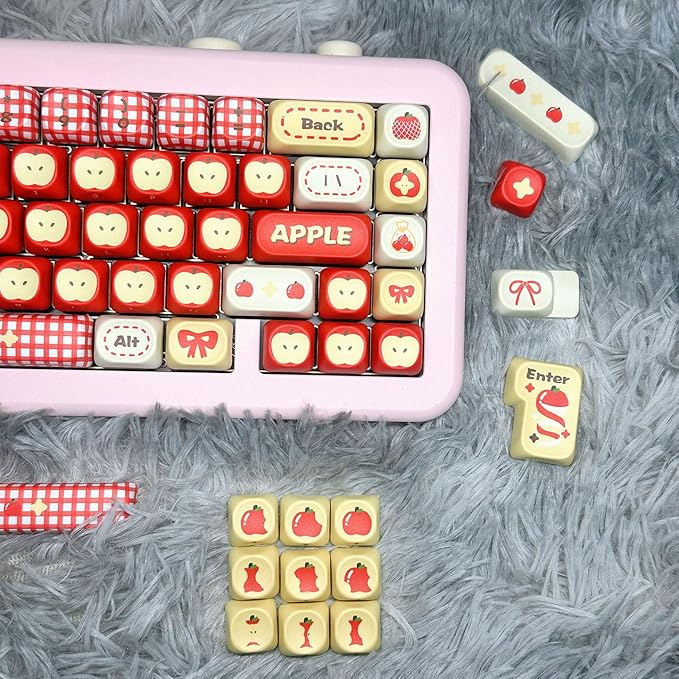 MOA Profile PBT Keycaps - Kawaii Red Keycap, 140 Key Cute Anime Custom Keycaps for Mechanical Keyboards with Cherry/Gateron MX Switches(Safe Fruit Theme)