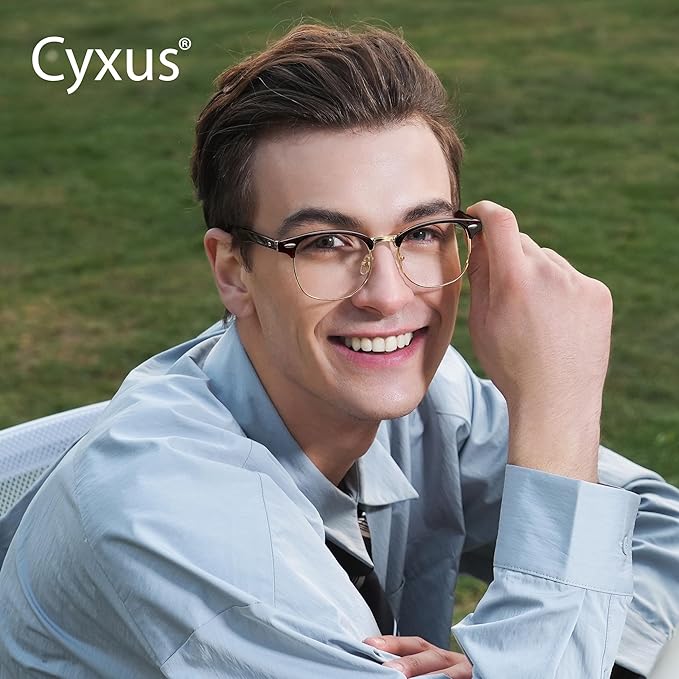 Cyxus Blue Light Glasses Men Women Browline Frame Computer Glasses Reduce Eye Strain UV Protection for Computer Screen （8356T01 Gold Frame）