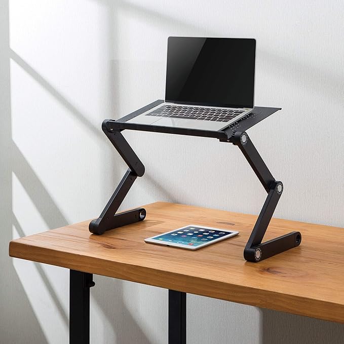 Mount-It! Adjustable Laptop Stand & Lap Desk, Large Aluminum Laptop Tray with 360° Rotating Legs, Portable Sit-Stand Laptop Desk for Bed, Couch, Desk & Floor, Ventilated Surface