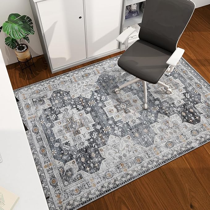 chakme Office Chair Mat for Hardwood Floor, 60"x45" Easy Glide Computer Desk Mat Protector for Rolling Chair Under Desk Rug Nonslip Backing, Machine Wash, (Boho)