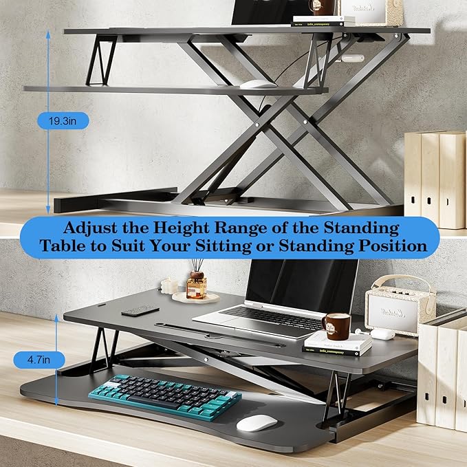 AQQHSAIN Standing Desk Converter 36 Inch Wide Sit to Stand Converter Desk Height Adjustable Riser with Keyboard Tray Laptop and Dual Monitor Desktop Workstation Riser for Home Office Computer