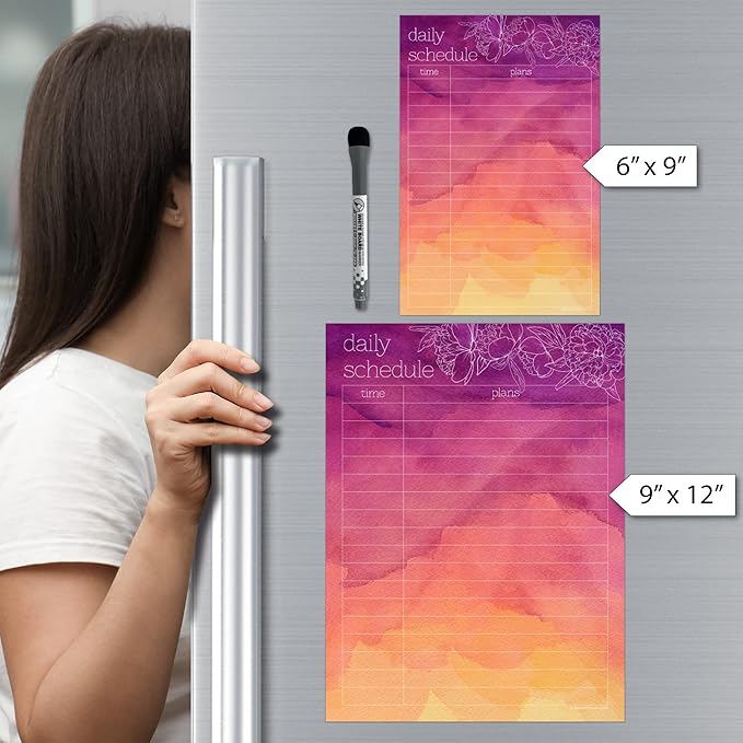 Dry Erase Daily Schedule Planner Sticker Decal by Glassboard Studio | Removable & Reusable | Magnetic Fine-Tip Marker Included (9 x 12 inches, Peony)