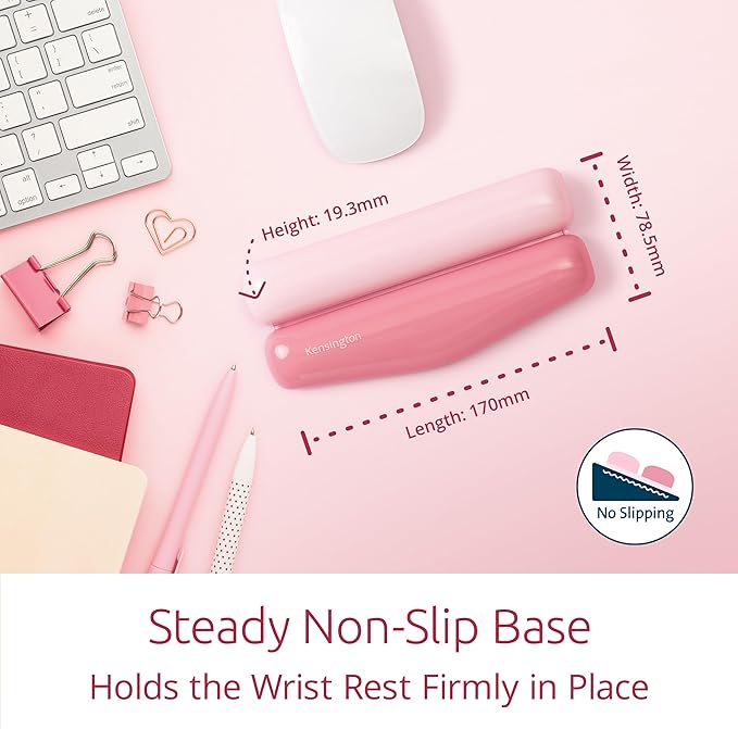 Kensington Duo Gel Mountain Mouse Wrist Rest Support Cushion for Mice & Trackballs, Ergonomic Mouse Wrist Support for Pain Relief, Comfortable Non-Skid Gel, Pink 6.69" x 3.09" x 0.76" K62826WW
