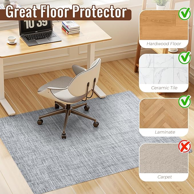 Wansimoo Office Chair Mat for Hardwood and Tile Floor, 36"x48" Floor Mat, Heavy Duty Computer Gaming Chair Mat, Anti-Slip, Non- Curve, Desk Chair Mat,Floor Protector for Home Office(Grey)