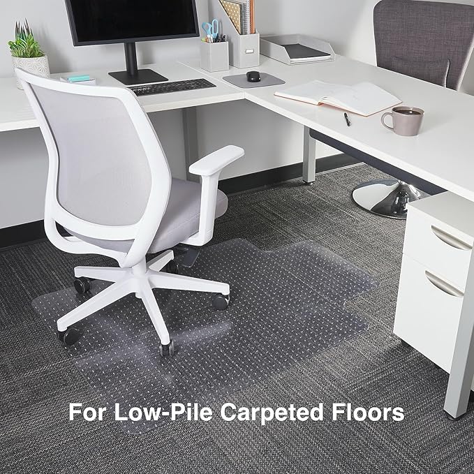 Staples Office Chair Mat, Clear Floor Mats with Lip, Flat-Pile Carpets, Extended Under-Desk Coverage, 48 x 36 Inch, Smooth Glide