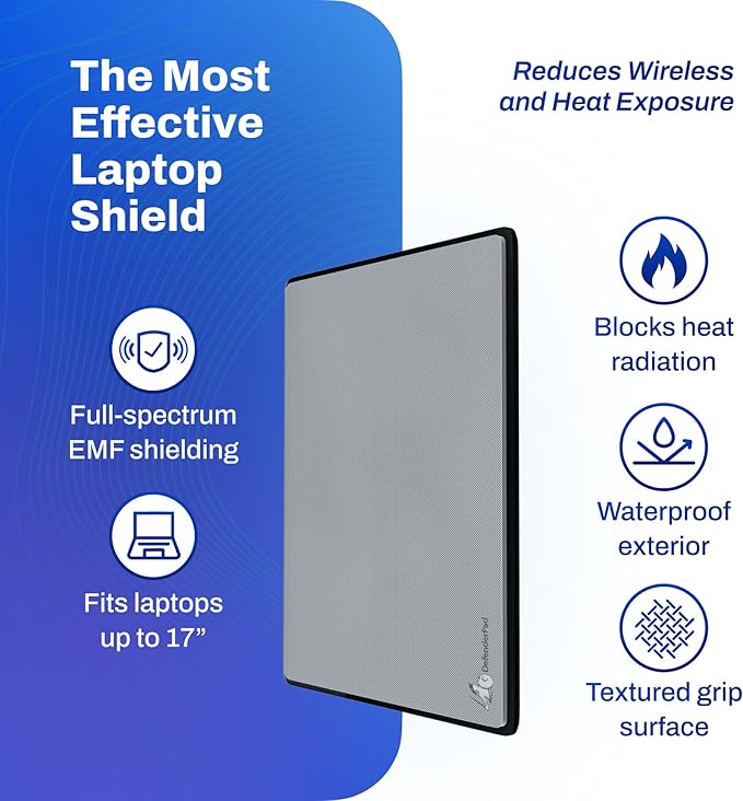 DefenderShield Laptop Pad for EMF Protection – DefenderPad EMF Blocker Pad That Protects from Heat, Battery & Wireless RF Emissions – Durable, Non-Slip Design for Laptops Up to 17” (Gray)