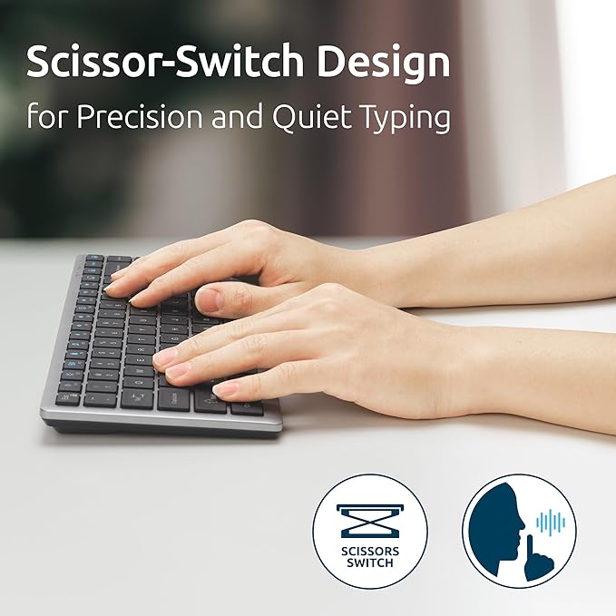 Kensington KB435 Wireless Compact Keyboard, Bluetooth & 2.4GHz Connection, Quiet Scissor-Switch Keys, Programmable, Copilot Hotkey, Compatible with Windows, Black (K75409NA)
