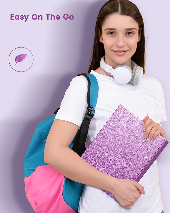 typecase Folio Keyboard Case for iPad 10th Gen 10.9 inch (2022) and iPad 11th (A16, 2025), Magnetic Wireless Detachable Keyboard, 7-Color Backlight, Thin & Light, Pencil Holder – Purple Glitter