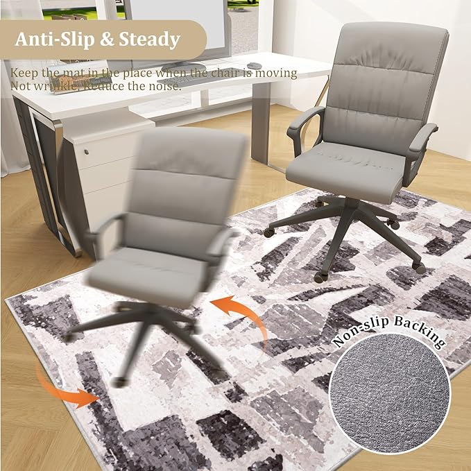 Office Chair Mat for Hardwood Floor, 60"x45" Easy Glide Computer Desk Mat Protector for Rolling Chair Under Desk Rug Nonslip Backing, Machine Wash, (Modern)