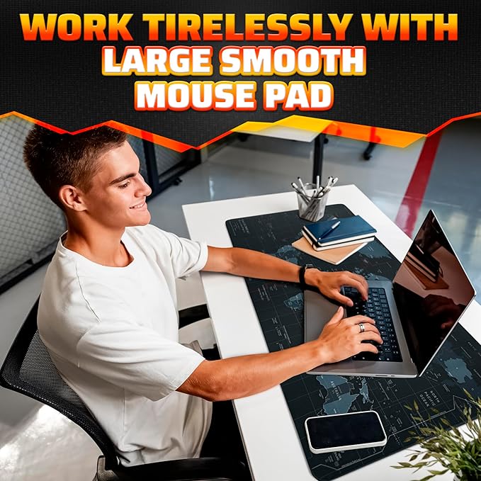 World Map Mouse Pad Large 35x15.7 - Geographical Designed XL Gaming Mouse Pad Map with Soft & Water-Resistant Coating - Easy to Clean Large Mousepads for Desk, XL Mousepad Mat for Games & Work