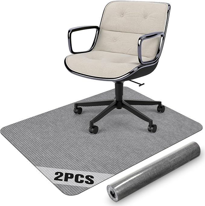 Placoot 2 Pack Desk Chair Mat for Hardwood Floor, Computer Chair Floor Mat, 55"x35" Office Chair Mat, Large Rubber Anti-Slip Floor Protector for Home Office Light Grey (Folding Packaging)