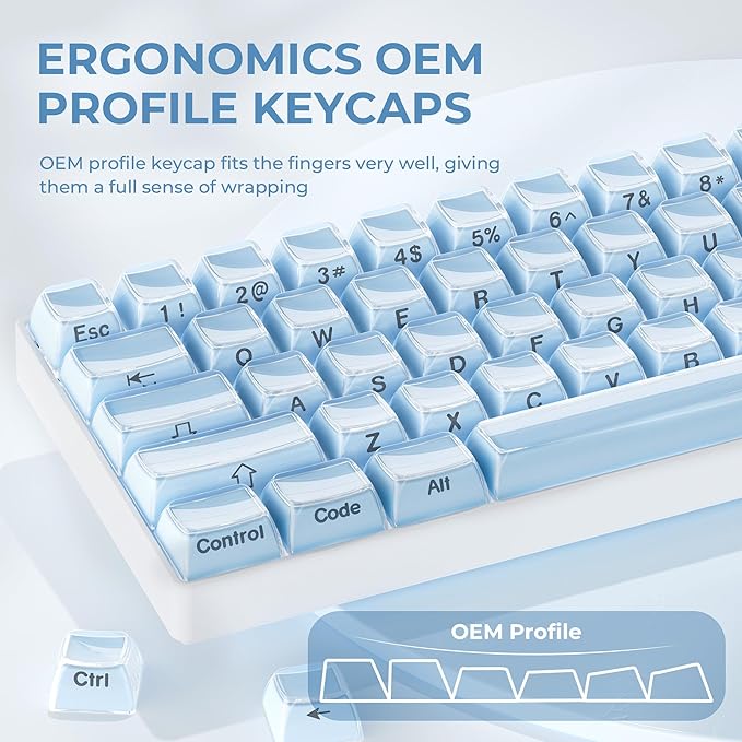 XVX Blue Keycaps, Crystal Jelly Keyboard Keycaps OEM Profile Side Printed Keycap Set Compatible with 61/68/84/87/98/100 ANSI Layout MX Switches Mechanical Keyboard