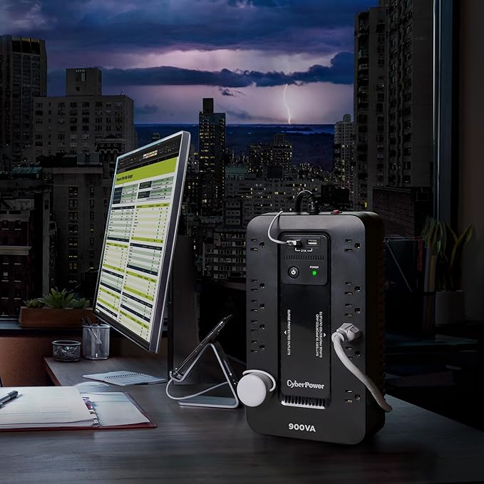 CyberPower ST900U Standby UPS System, 900VA/500W, 12 Outlets, 2 USB Charging Ports, Compact, Black