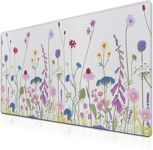 Desk Mouse Pad Flower Keyboard Mat, Mouse Pads Office Desk Pad, The Mousepad Non-Slip Rubber Base Waterproof with Stitched Edges, 35.4" X 15.7" for Work/Game/Office/Home Floral Nature Plant