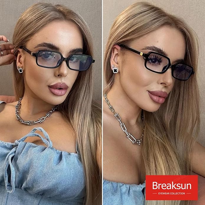Retro Rectangle Glasses for Women Men Small Square Blue Light Blocking Glasses Vintage Eyeglasses
