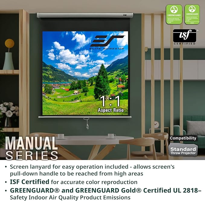 Elite Screens Manual Series, 100-INCH with 24" DROP, Pull Down Retractable Projector Screen, Movie Game Cinema, M100XWH-E24