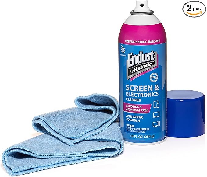 Endust for Electronics; Anti-Static Screen & Electronics Multi-Surface Foaming Cleaning Spray with Extra Large Microfiber Towel; 10 oz. Aerosol + 16"x16" Towel (096010PT)