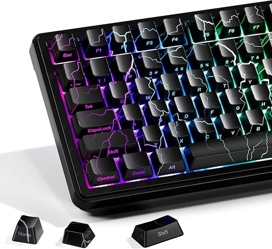 HITIME x XVX Lightning Keycaps 60 75 100 Percent - Shine Through Keycaps w/IMD Tech, for Mechanical Keyboards, Full 118 Key Set, OEM Profile, Lines Backlit, Side Printed - Black