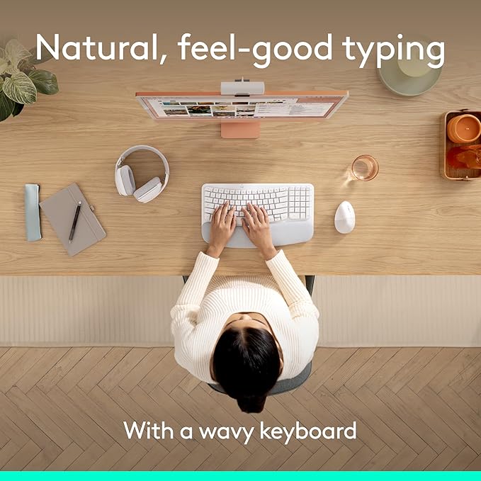 Logitech Wave Keys for Mac + Lift Vertical Mouse for Mac, Wireless Ergonomic Keyboard and Mouse Combo, Cushioned Palm Rest, Bluetooth, Optimized for macOS/iPadOS/MacBook/iMac/iPad - Off White