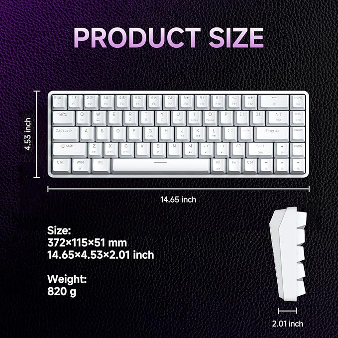 DIERYA DK68 Wireless Mechanical Keyboard, 60% Gaming Keyboard with Blue Switch, Triple Mode 2.4GHz/USB-C/BT5.0, RGB Backlit, Anti-Ghosting Keys, 68 Keys Portable Mini Wired Office Keyboard-White