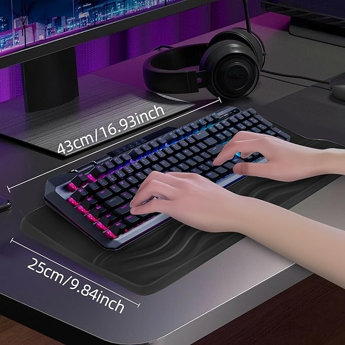 HONGZHONG Keyboard Stand with Wrist Rest, Extra Large Computer Wrist Support Pad, Comfy Ergonomic Keyboard Riser Holder for Relieve Hand Pain, Black (Wave Type)