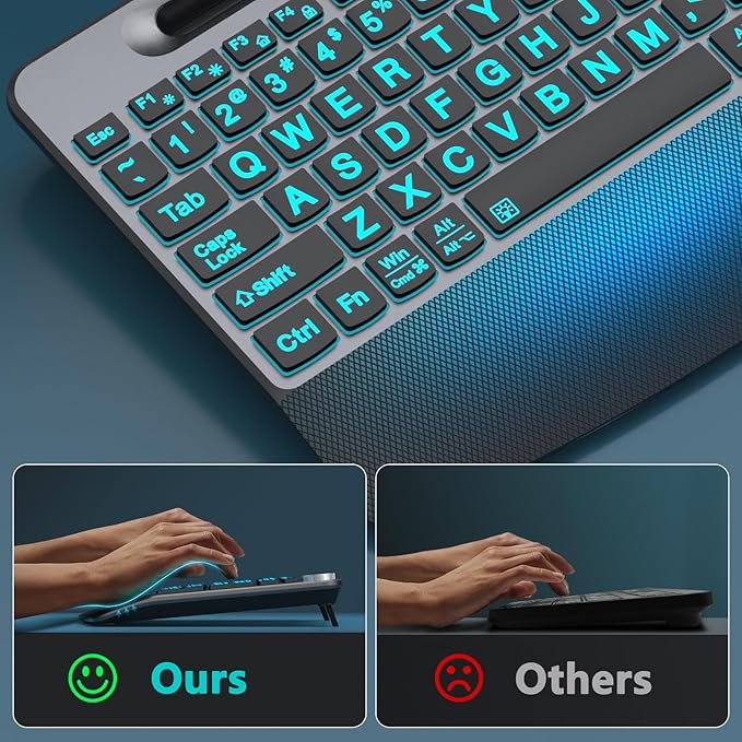 JOYACCESS Large Print Backlit Wireless Keyboard,2.4G Full Size Ergonomic Keyboard with Wrist Rest, 7-Color Light up and Oversiez Letter for Computer Laptop Windows-Black