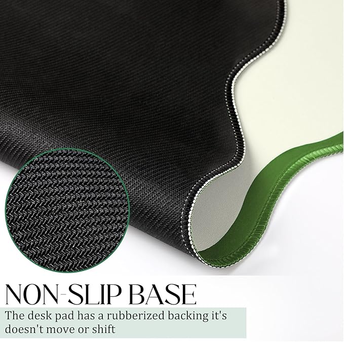 Scalloped Desk Mat Large Scalloped Piping Cute Desk Mat Aesthetic Preppy Table Pad Large Nonslip Pad with Edge Stitching Waterproof Gaming(Green,31.5 x 15.75 Inches)
