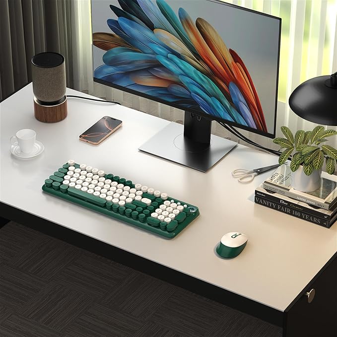 Wireless Keyboard and Mouse Combo, 2.4GHz USB Receiver, Plug and Play, Retro Full Size Typewriter Keyboard and Wireless Mouse for Computer, Laptop, Windows, Mac, and PC (Green)
