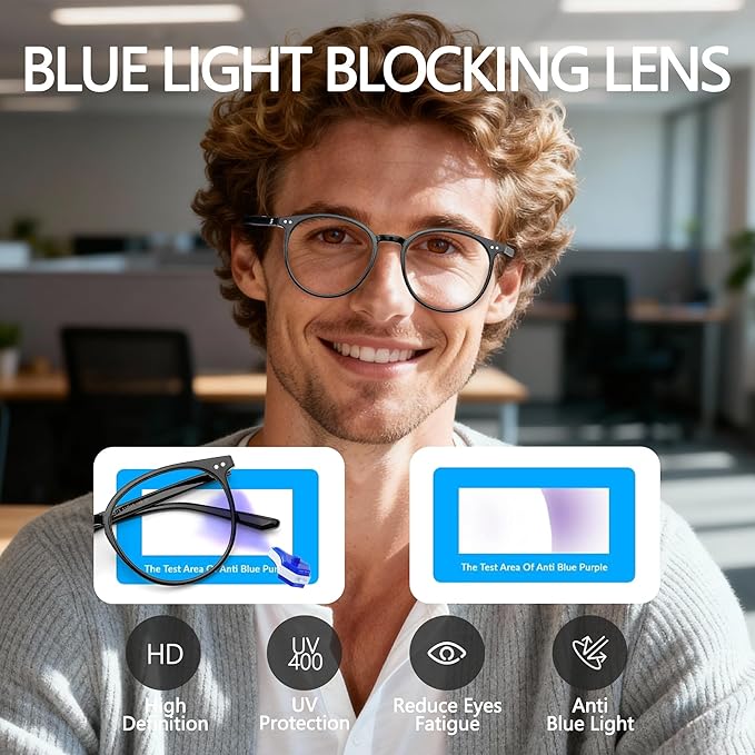 Blue Light Blocking Glasses for Women and Men, Round Frame Computer Gaming Anti Eyestrain & UV Glare RF6213 (Smoke Grey)