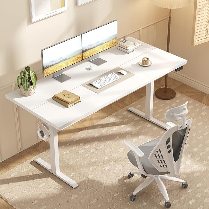 Agilestic Electric Standing Desk, 40 x 24 Inches Height Adjustable Desk, Sit Stand up Desk for Work Office Home, Splice Board, White