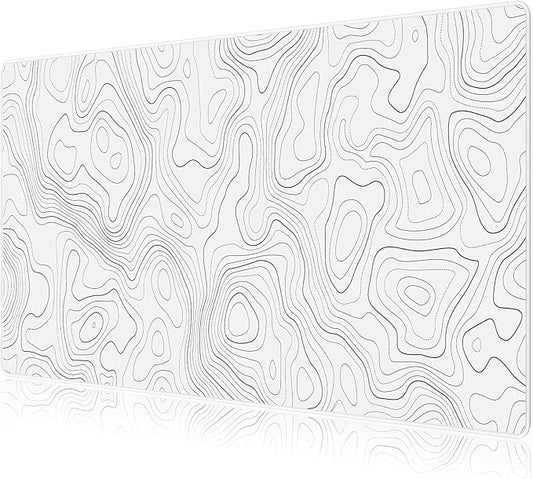 JIALONG White Topographic Large Gaming Mouse Pad, XXL Mousepad, Big Mouse Mat Desk Pad for Keyboard and Mouse, Gaming Computer Laptop PC Desk Office Accessories